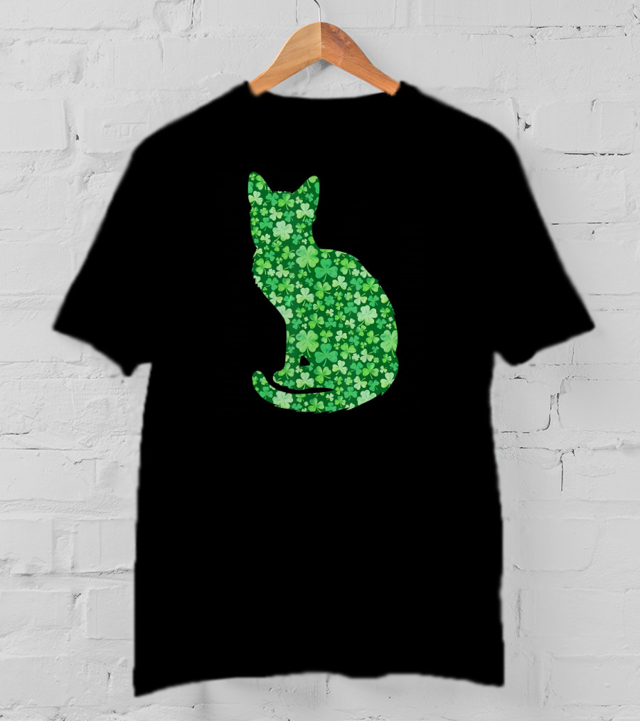 Shamrock Cat St Patrick's Day Irish Green Clover T-Shirt