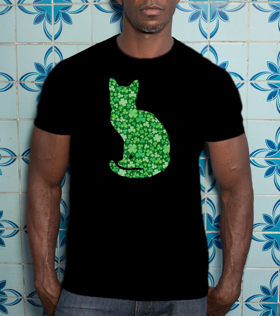 Shamrock Cat St Patrick's Day Irish Green Clover T-Shirt