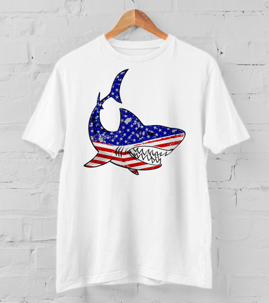 Jawsome Shark American Flag T-Shirt