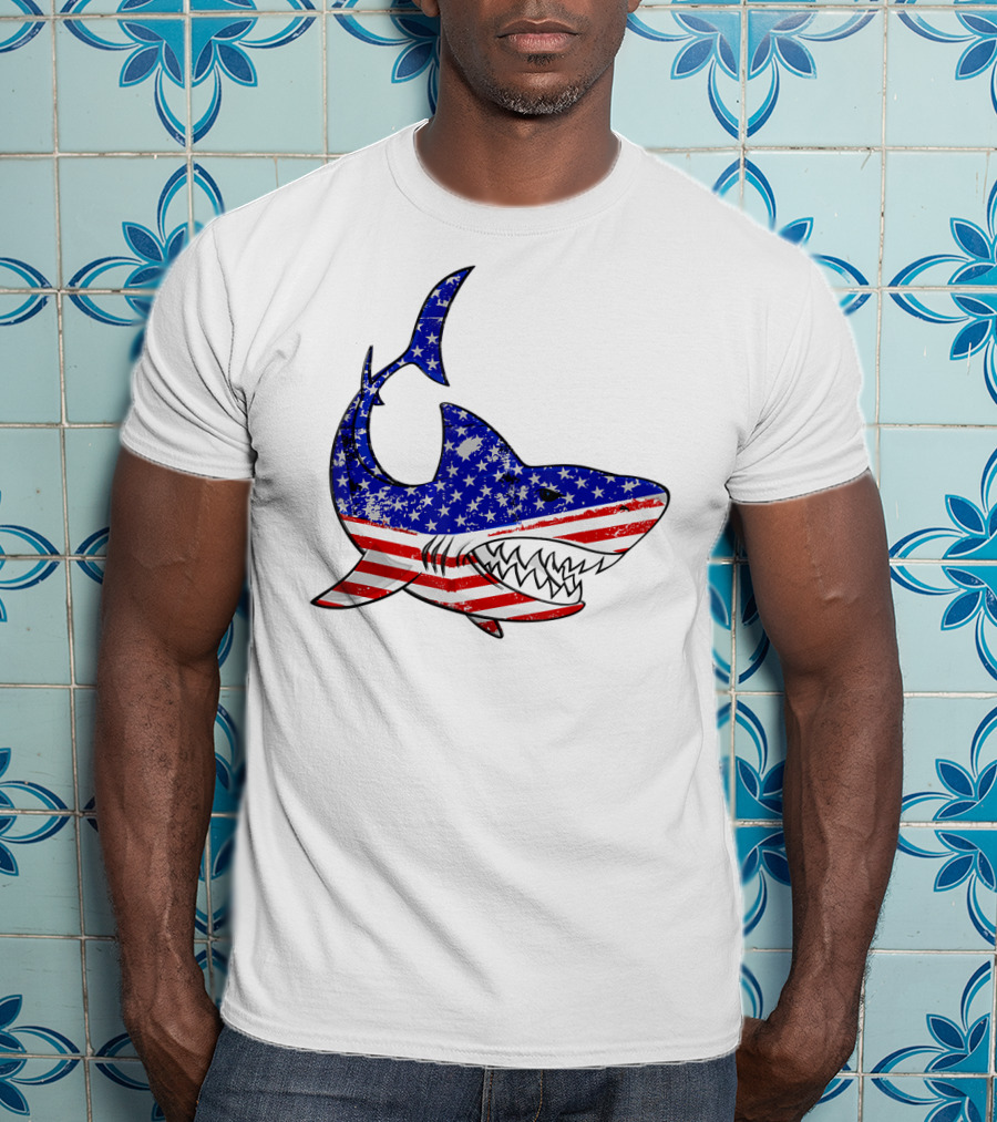 Jawsome Shark American Flag T-Shirt