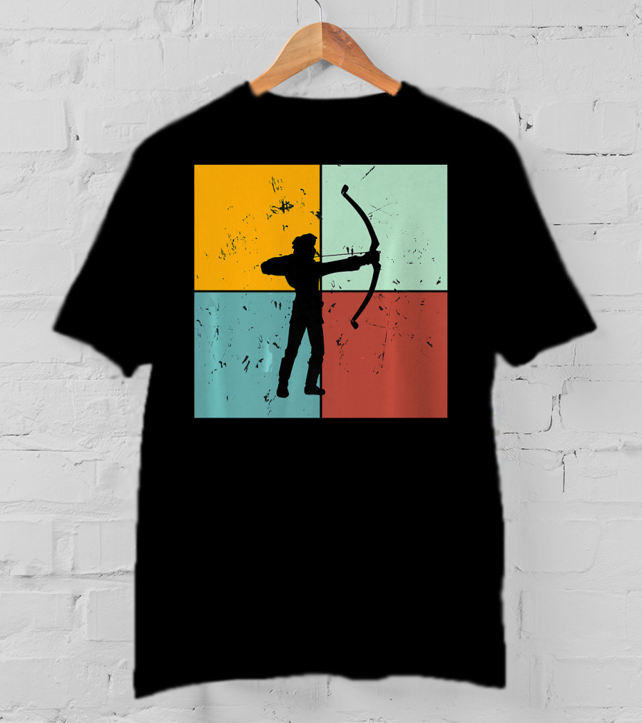 Shoot Aim Archer Bow Archery Arrow Vintage Silhouette Blocks T-Shirt