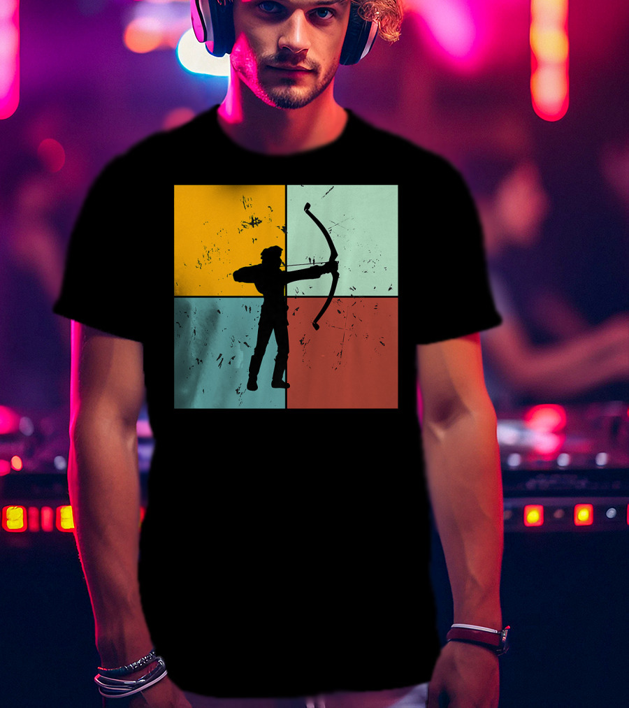 Shoot Aim Archer Bow Archery Arrow Vintage Silhouette Blocks T-Shirt