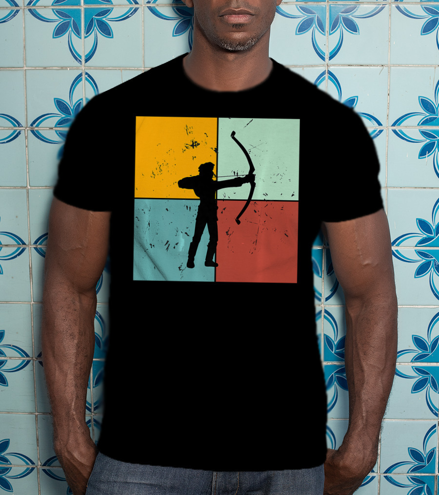 Shoot Aim Archer Bow Archery Arrow Vintage Silhouette Blocks T-Shirt
