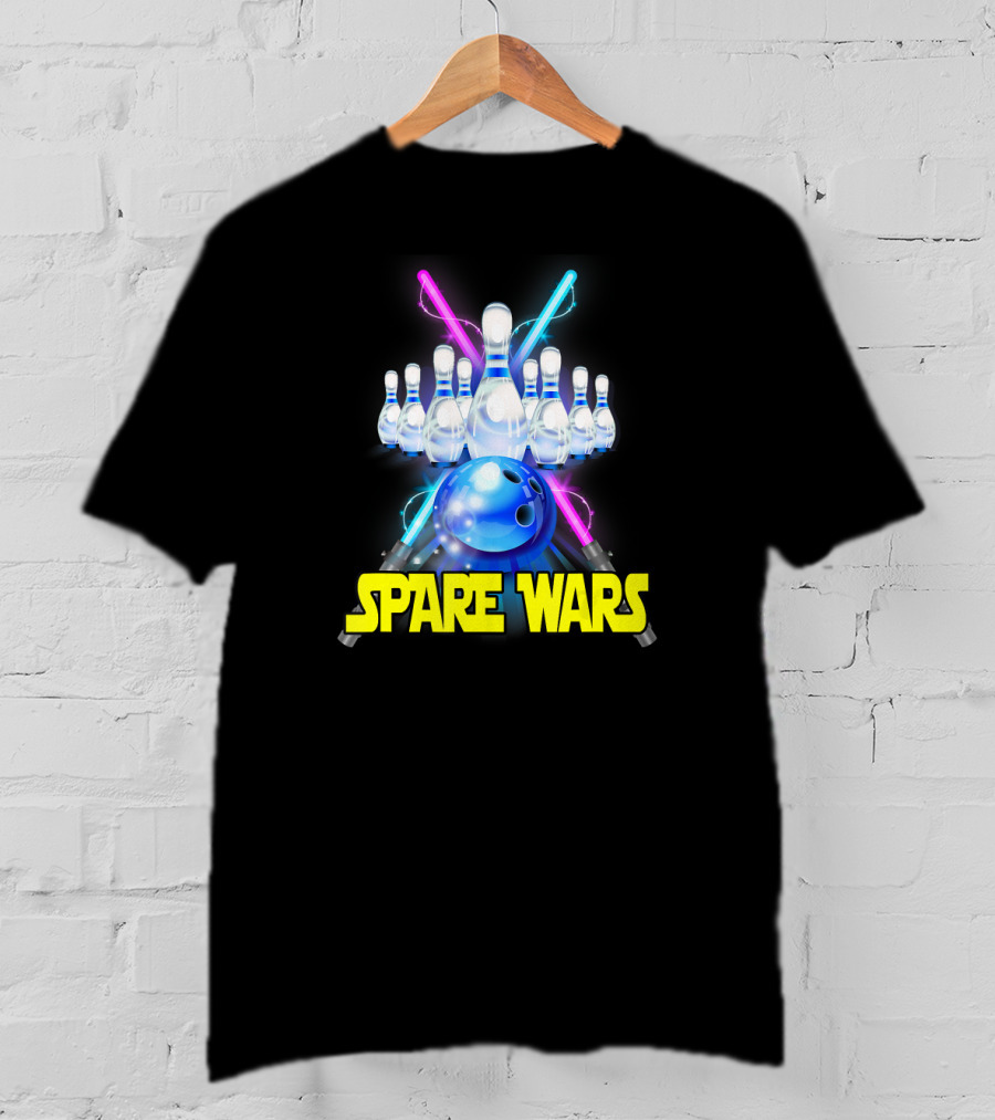 Spare Wars Bowling Team With Bowling Pins And Glowing Sabers T-Shirt