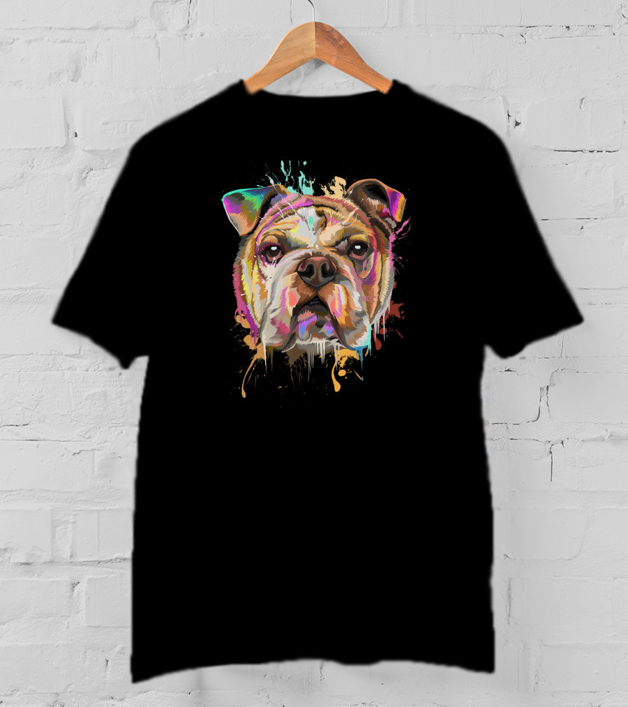 Splash Art Bulldog English Bulldo Dripping Colorful Paint T-Shirt