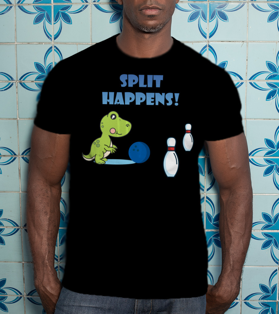 Split Happens Dino T-Rex Bowlingpin Fun T-Shirt