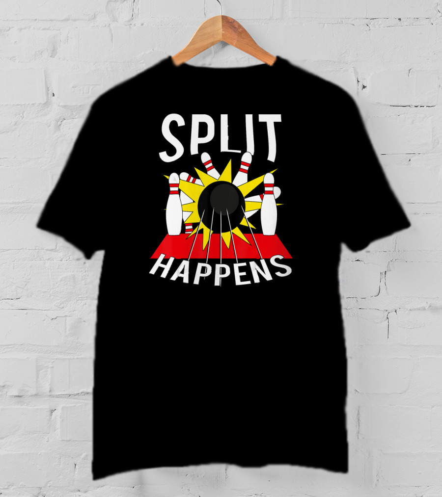 Split Happens Bowling Ball Strikes Pins Explosion T-Shirt