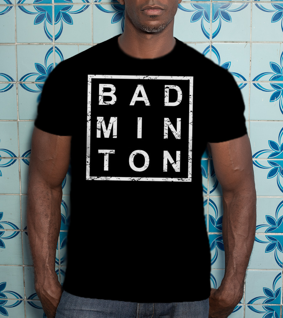 Badminton Square Grunge Text T-Shirt