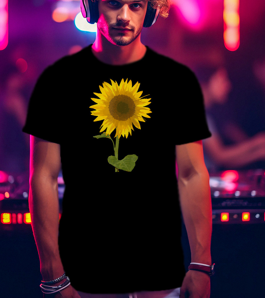 Sunflower Black Background Image T-Shirt