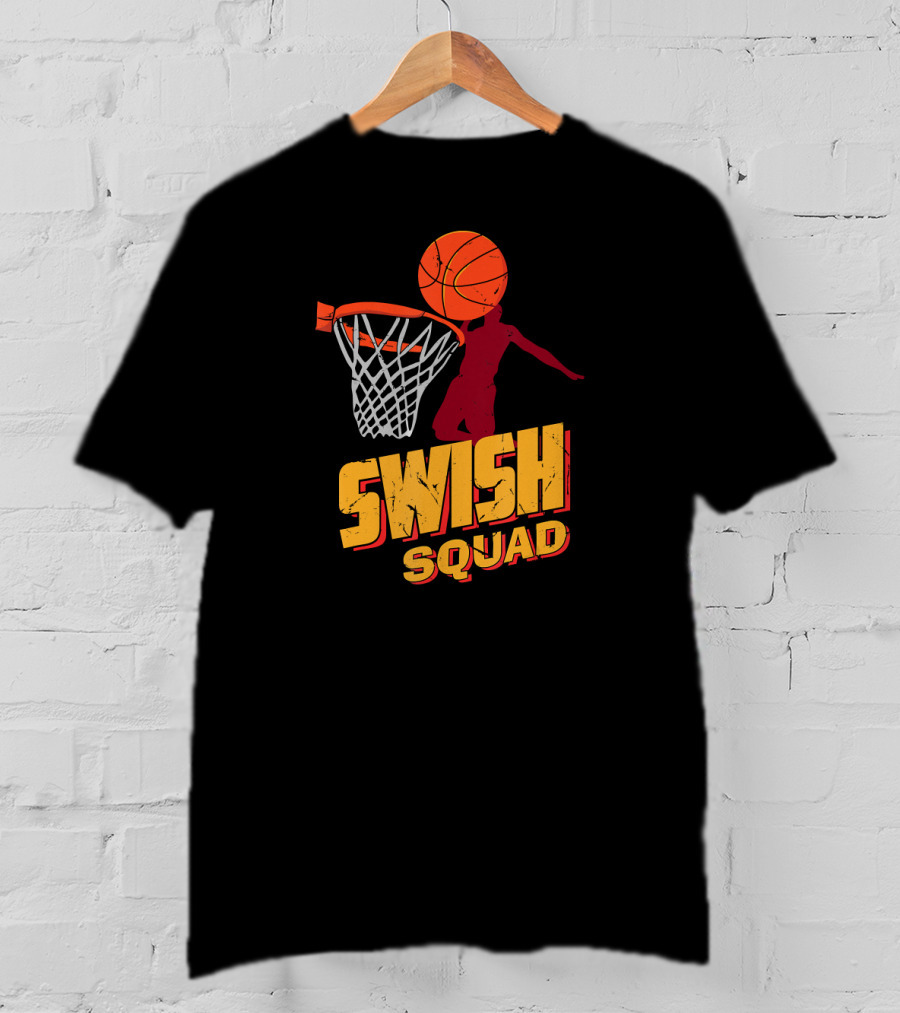 Swish Squad Basketball Player Dunking Basketball Through Hoop T-Shirt