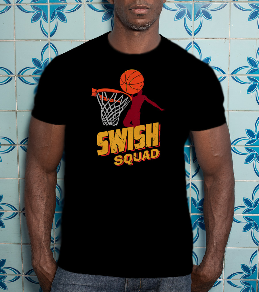 Swish Squad Basketball Player Dunking Basketball Through Hoop T-Shirt