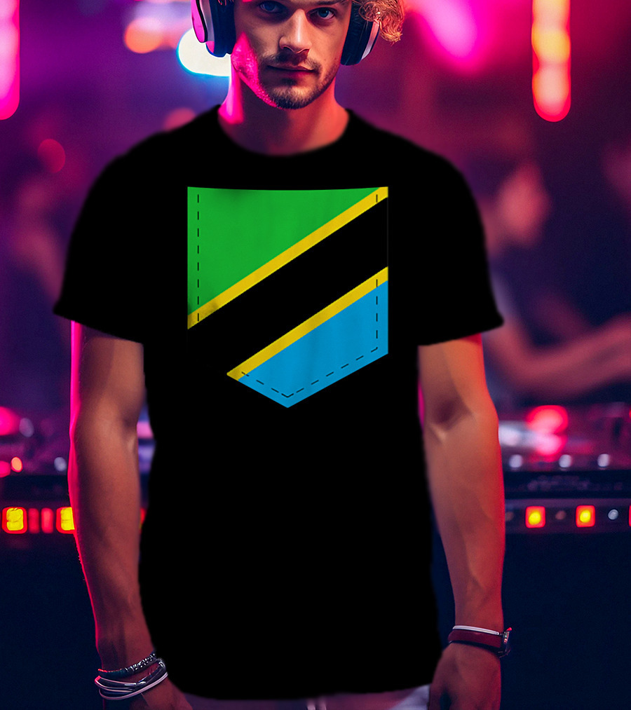 Tanzania Flag With Printed Tanzani Pocket T-Shirt