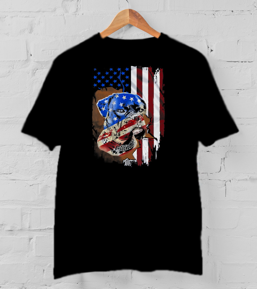 Tattoos Boxer Dog With American Flag Background T-Shirt