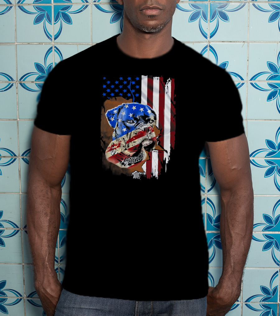 Tattoos Boxer Dog With American Flag Background T-Shirt