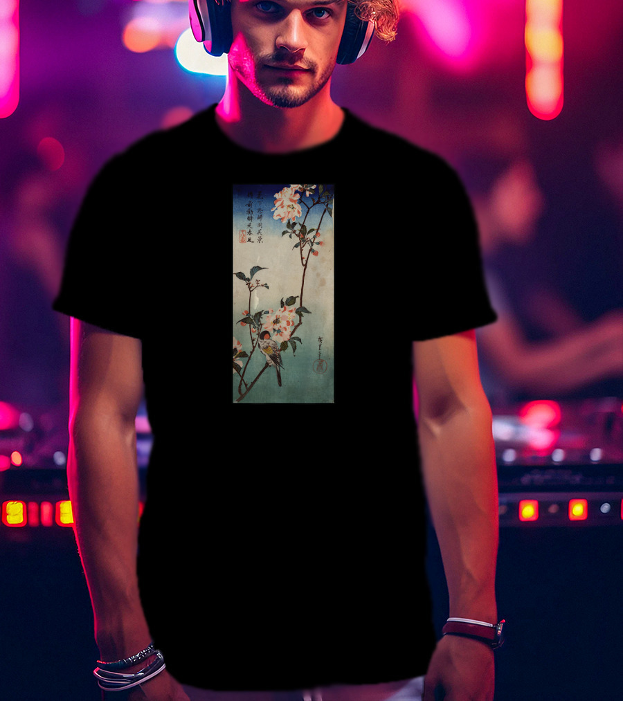 Japanese Ukiyo-e Birds With Cherry Blossoms Tree Scene T-Shirt