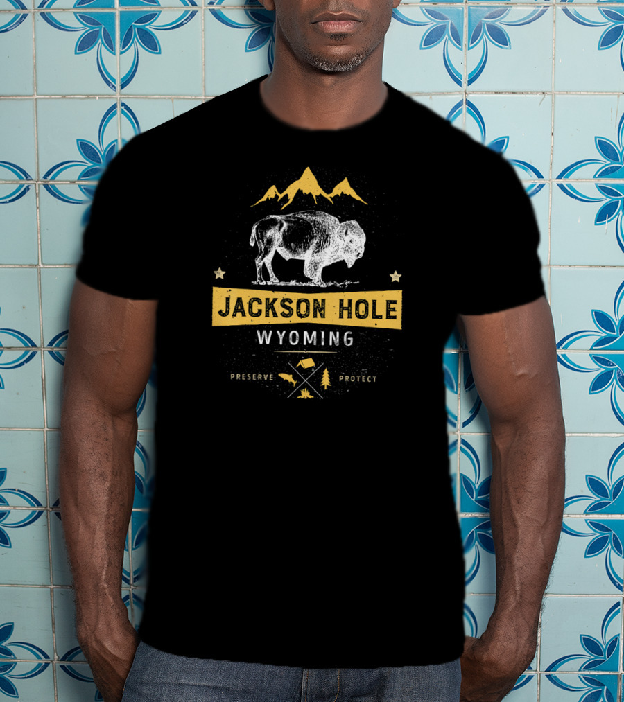 Jackson Hole Wyoming Bison Preserve Protect Mountains Camping T-Shirt