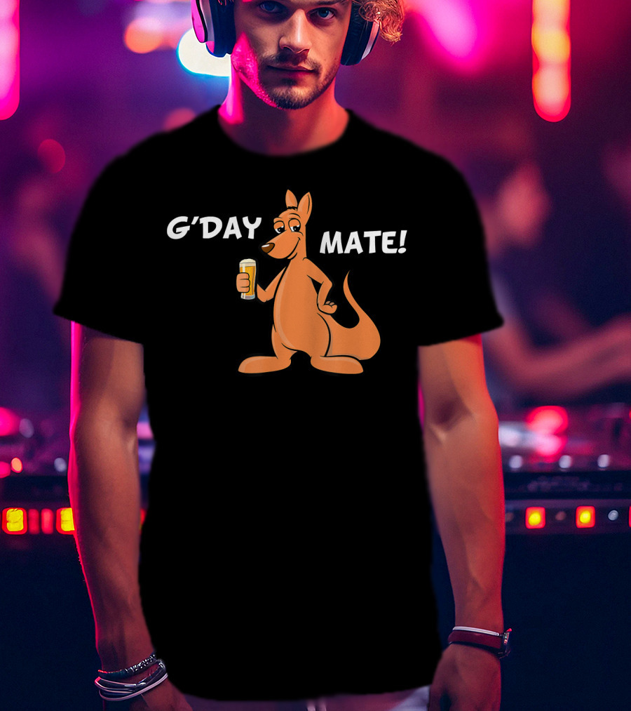 G'Day Mate Kangaroo Holding Beer T-Shirt