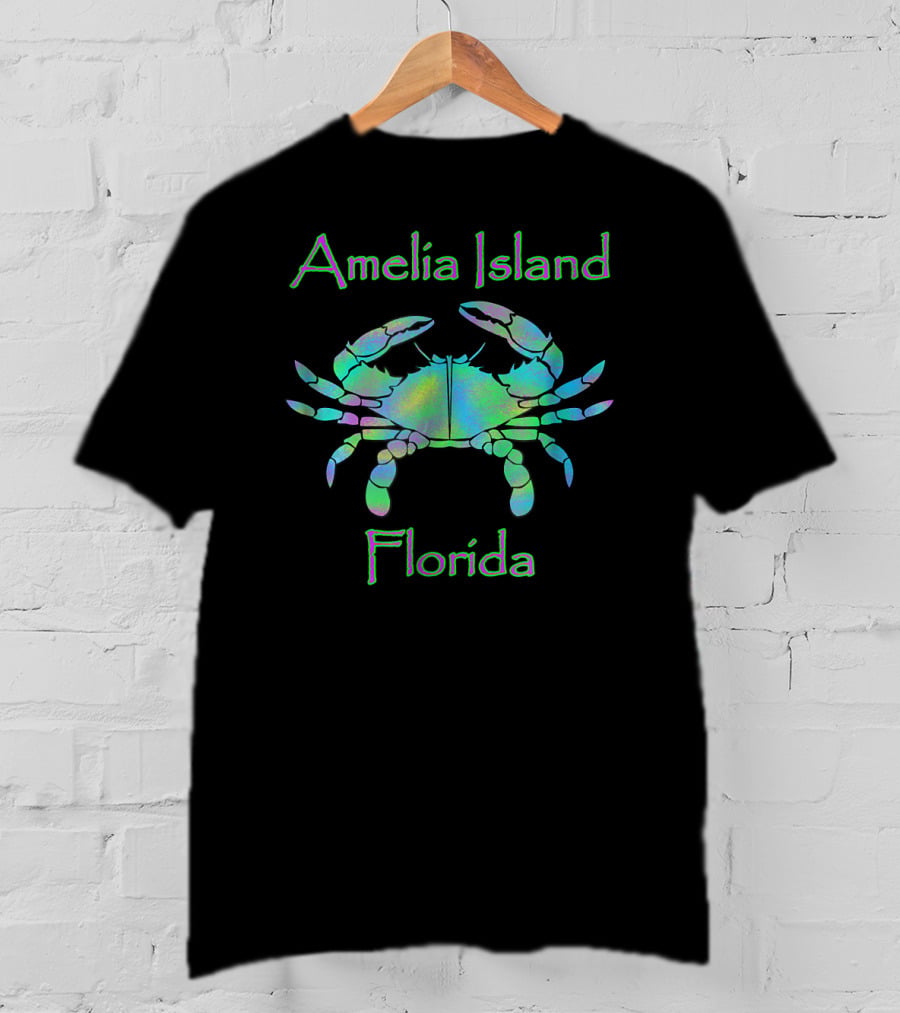 Amelia Island Florida Holographic Blue Crab T-Shirt
