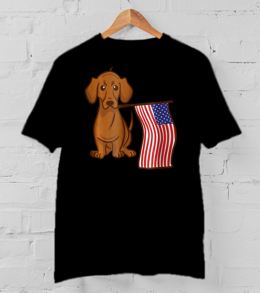 American Flag Dachshund Funny Wien Patriotic Dog T-Shirt