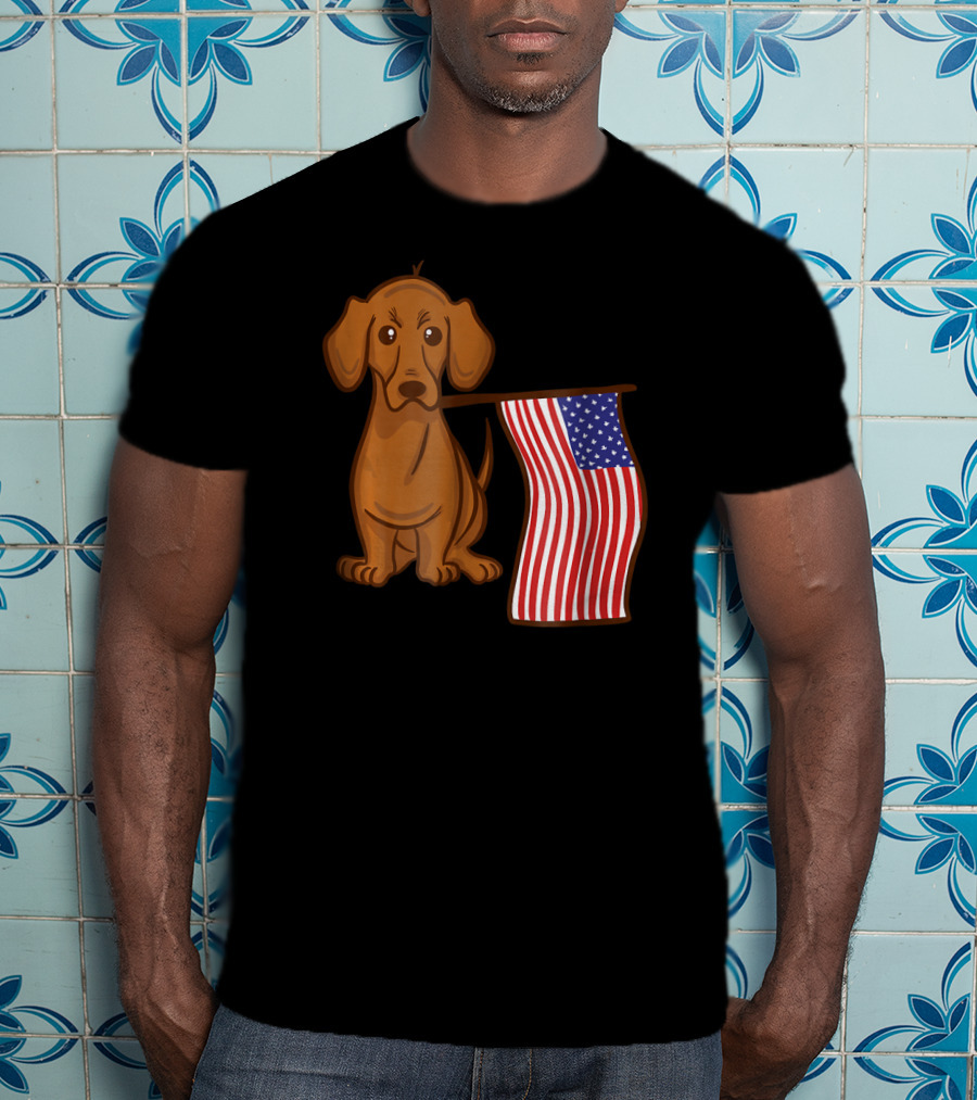 American Flag Dachshund Funny Wien Patriotic Dog T-Shirt
