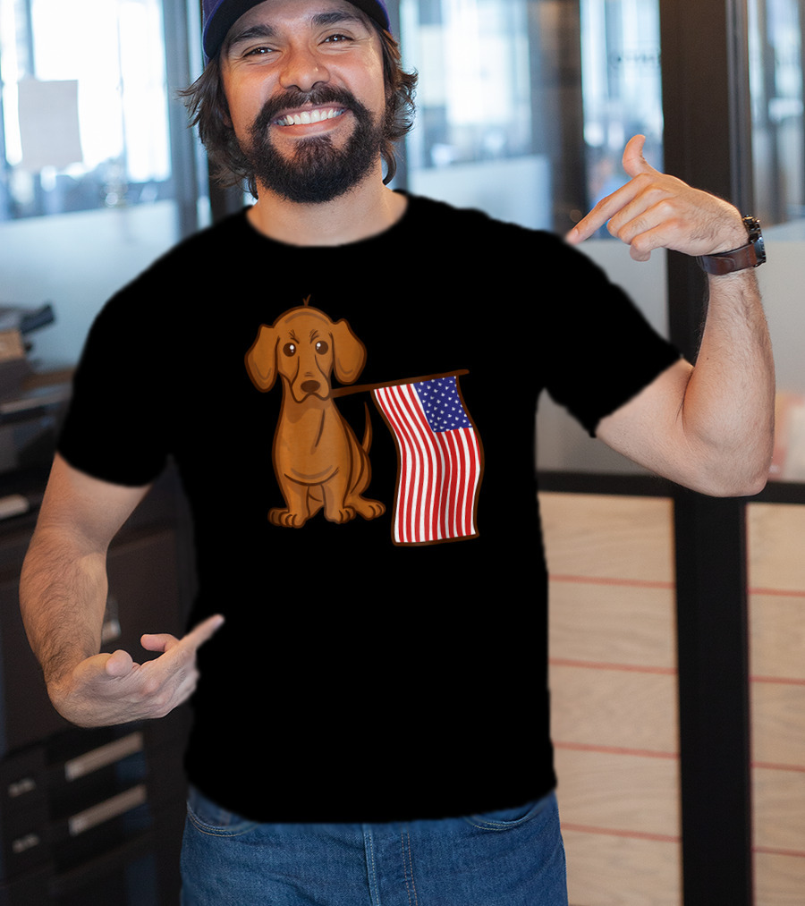 American Flag Dachshund Funny Wien Patriotic Dog T-Shirt