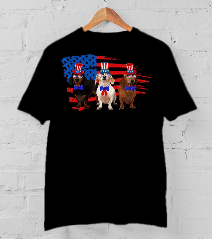 American Patriotic Dachshund Lover July Independence Day Trio T-Shirt