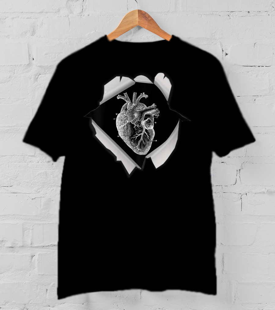 Anatomy Drawing Heart Anatomy Cardiol Heart Sketch Peeling Paper Effect T-Shirt