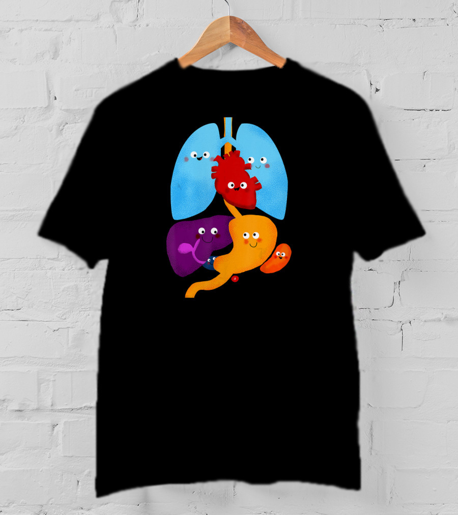 Anatomy Illustrated Heart Lungs Organs Cute Colorful Cartoon Characters T-Shirt