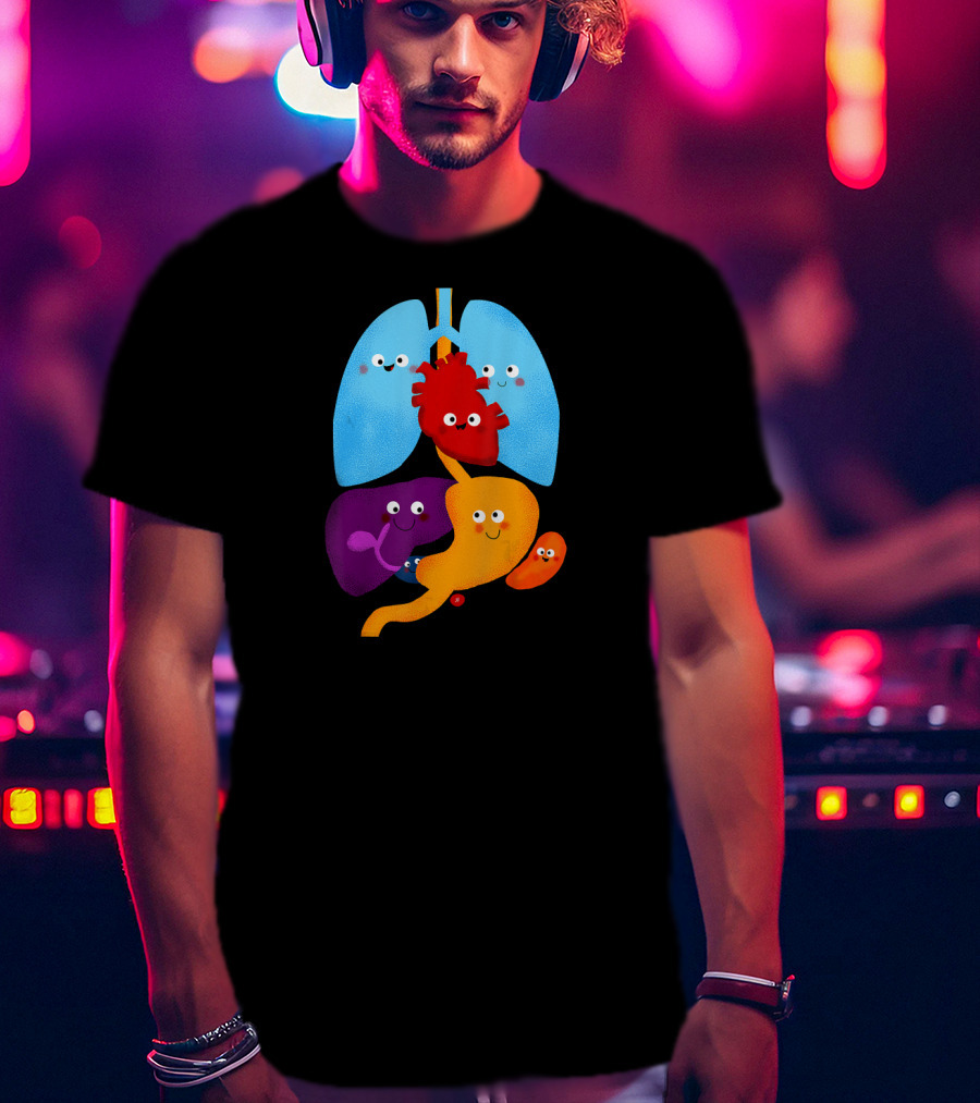Anatomy Illustrated Heart Lungs Organs Cute Colorful Cartoon Characters T-Shirt