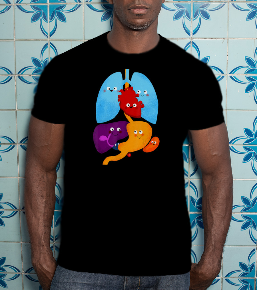 Anatomy Illustrated Heart Lungs Organs Cute Colorful Cartoon Characters T-Shirt