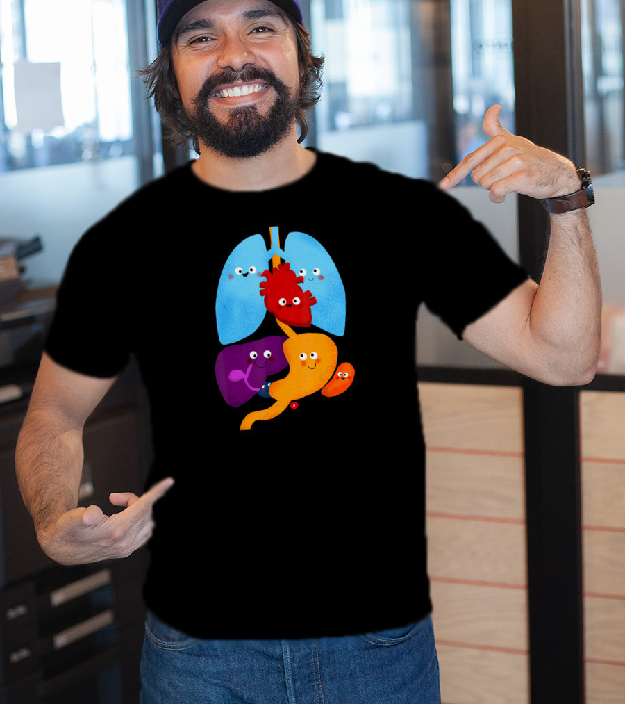 Anatomy Illustrated Heart Lungs Organs Cute Colorful Cartoon Characters T-Shirt