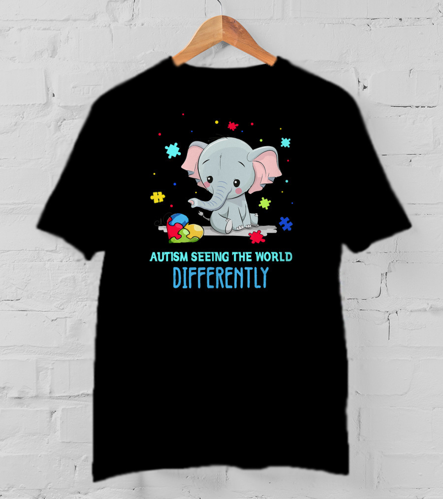 Autism Seeing The World Differently Elephant Puzzle Pieces T-Shirt