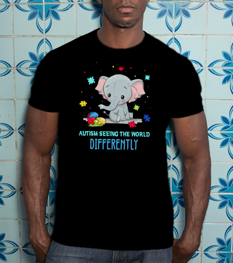 Autism Seeing The World Differently Elephant Puzzle Pieces T-Shirt