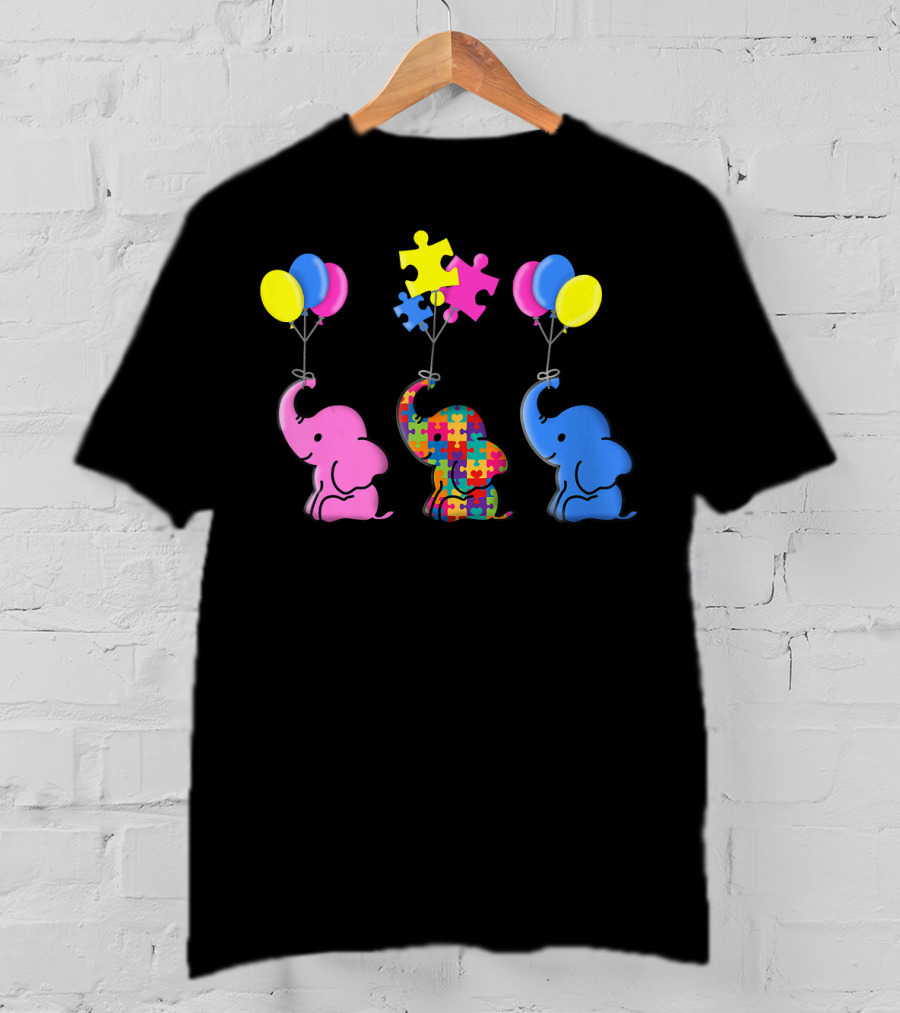 Autism Awareness Elephant Balloons Puzzle T-Shirt