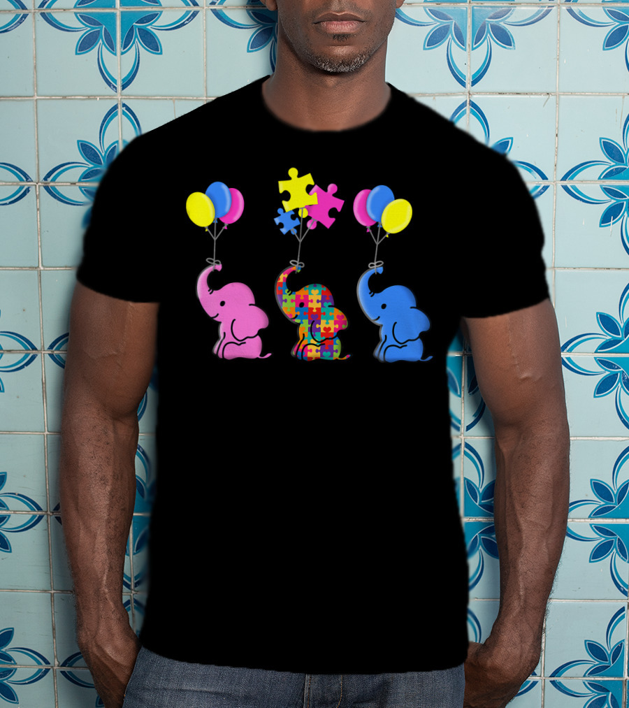 Autism Awareness Elephant Balloons Puzzle T-Shirt