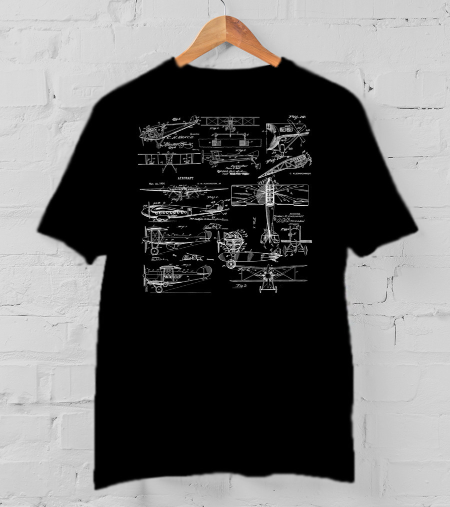 Aircraft Biplane Blueprint Patent Drawings 1924 Curtis Wright Aero T-Shirt