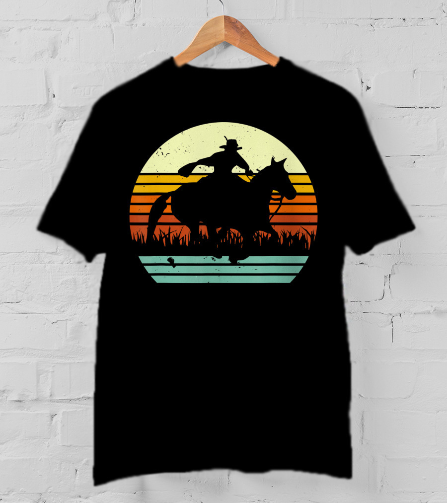 Barrel Racing Retro Sunset Galloping Horse T-Shirt