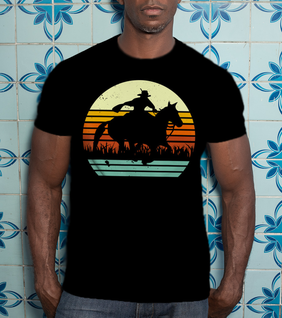 Barrel Racing Retro Sunset Galloping Horse T-Shirt