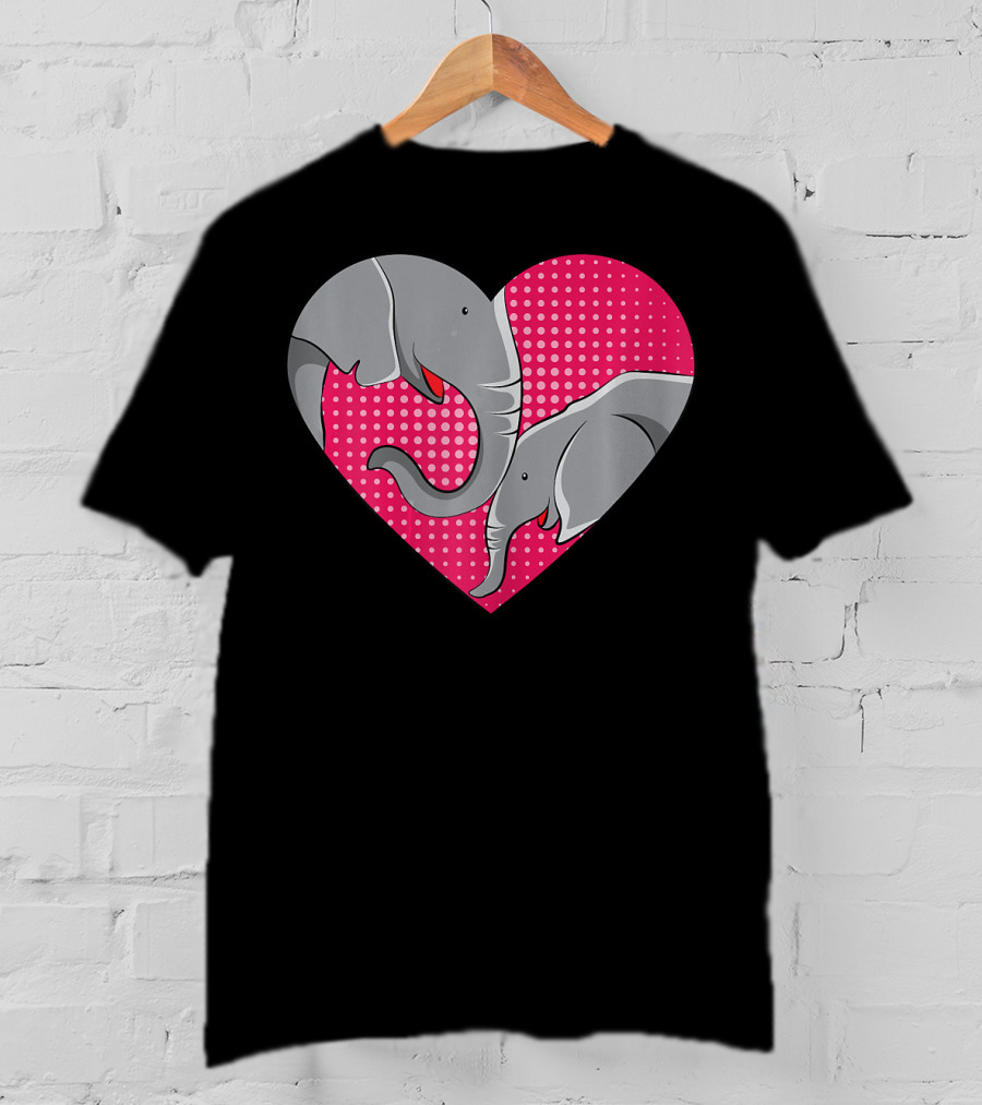 Elephant Mom Mommy Day Baby Family Heart Pink Polka Dots T-Shirt