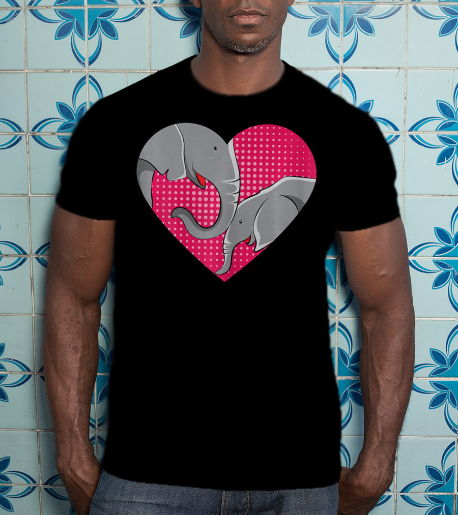 Elephant Mom Mommy Day Baby Family Heart Pink Polka Dots T-Shirt