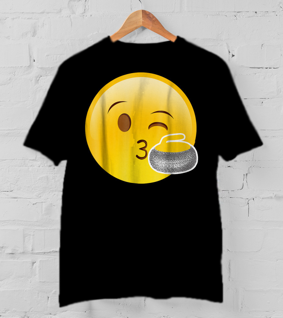 Emoji Kiss Winking Face Curling Stone Awesome Sport League T-Shirt