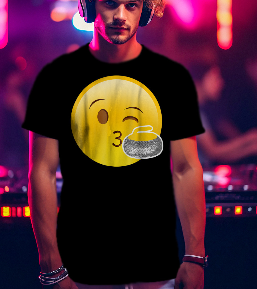 Emoji Kiss Winking Face Curling Stone Awesome Sport League T-Shirt