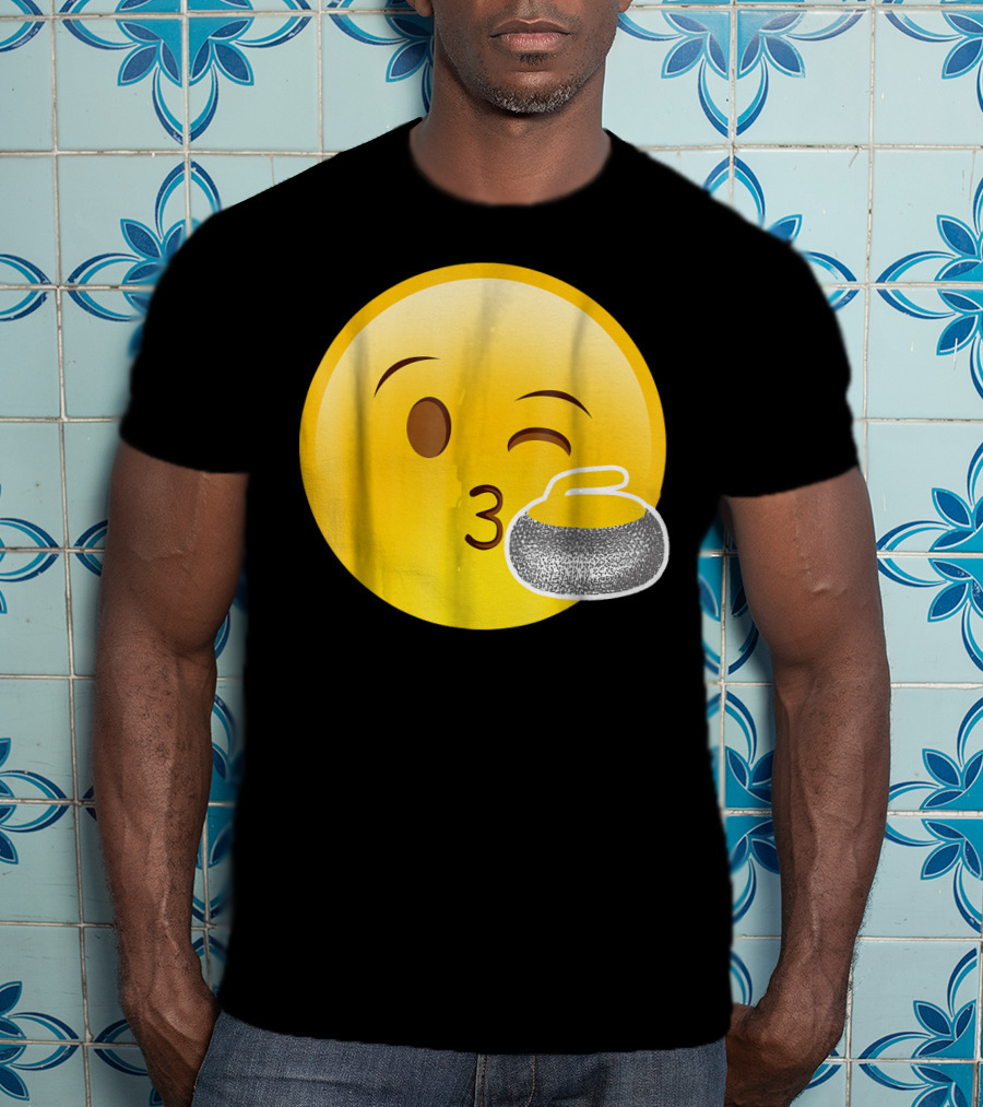 Emoji Kiss Winking Face Curling Stone Awesome Sport League T-Shirt