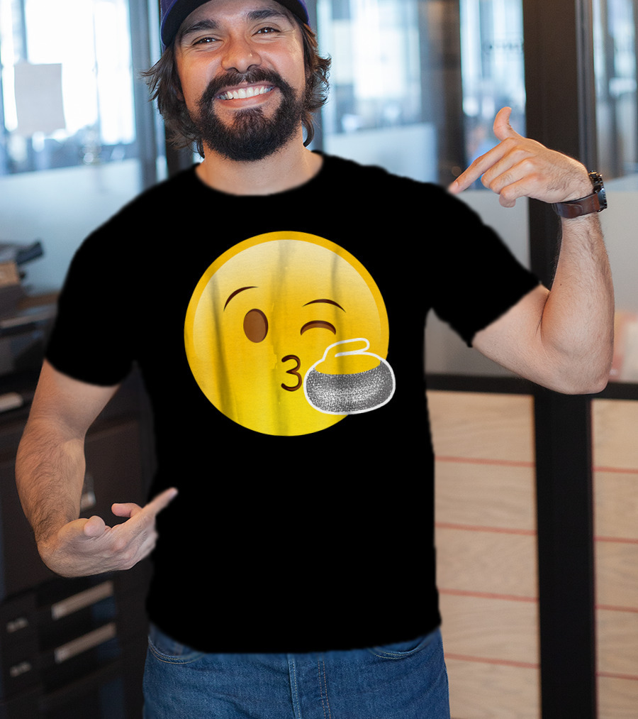 Emoji Kiss Winking Face Curling Stone Awesome Sport League T-Shirt