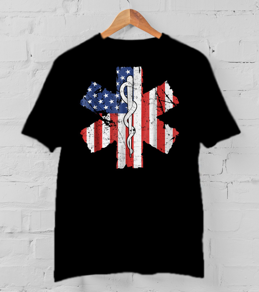 EMT EMS World's Okayest Paramedic American Flag Star Of Life T-Shirt