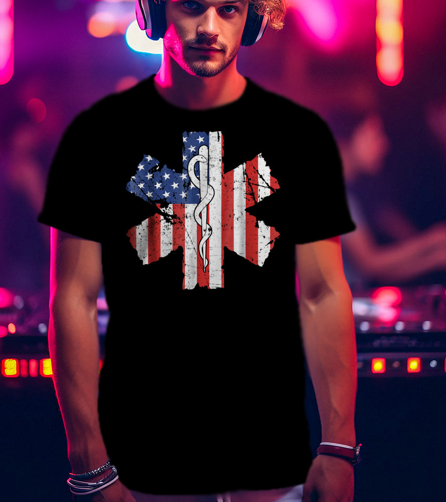 EMT EMS World's Okayest Paramedic American Flag Star Of Life T-Shirt