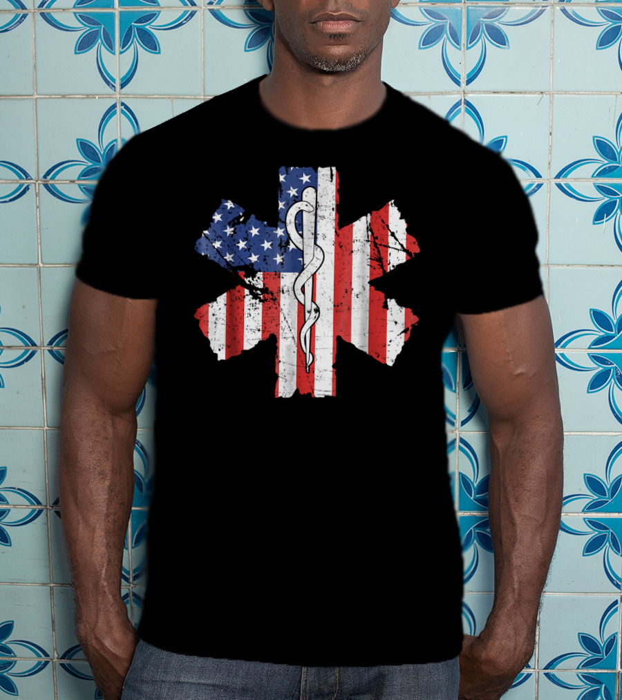 EMT EMS World's Okayest Paramedic American Flag Star Of Life T-Shirt