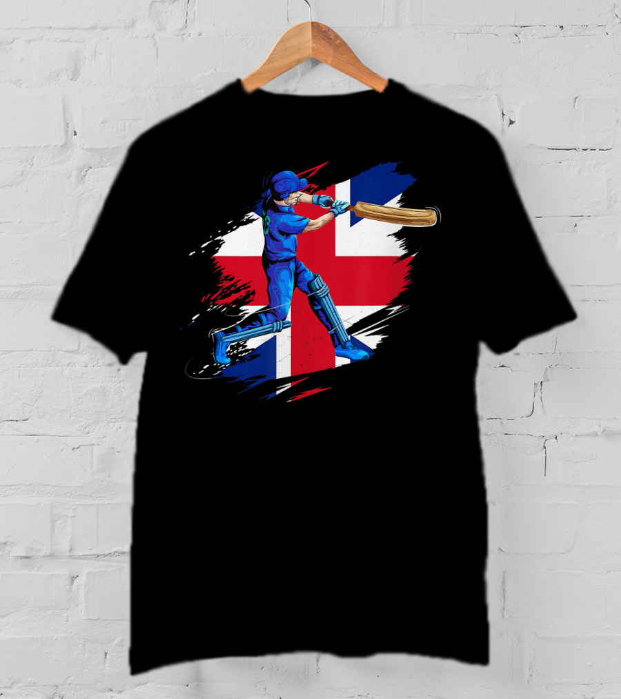 England Cricket Team English Cricket Batter Union Jack Background T-Shirt