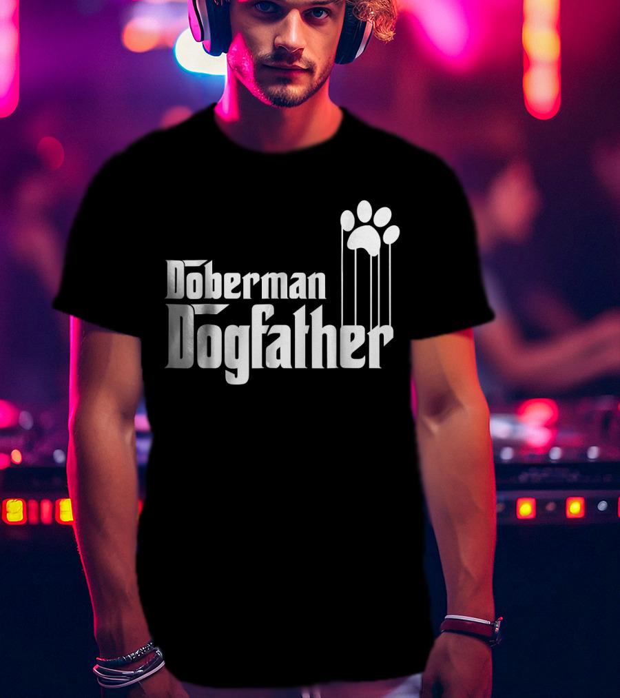 Doberman Dogfather Pawprint Dad T-Shirt