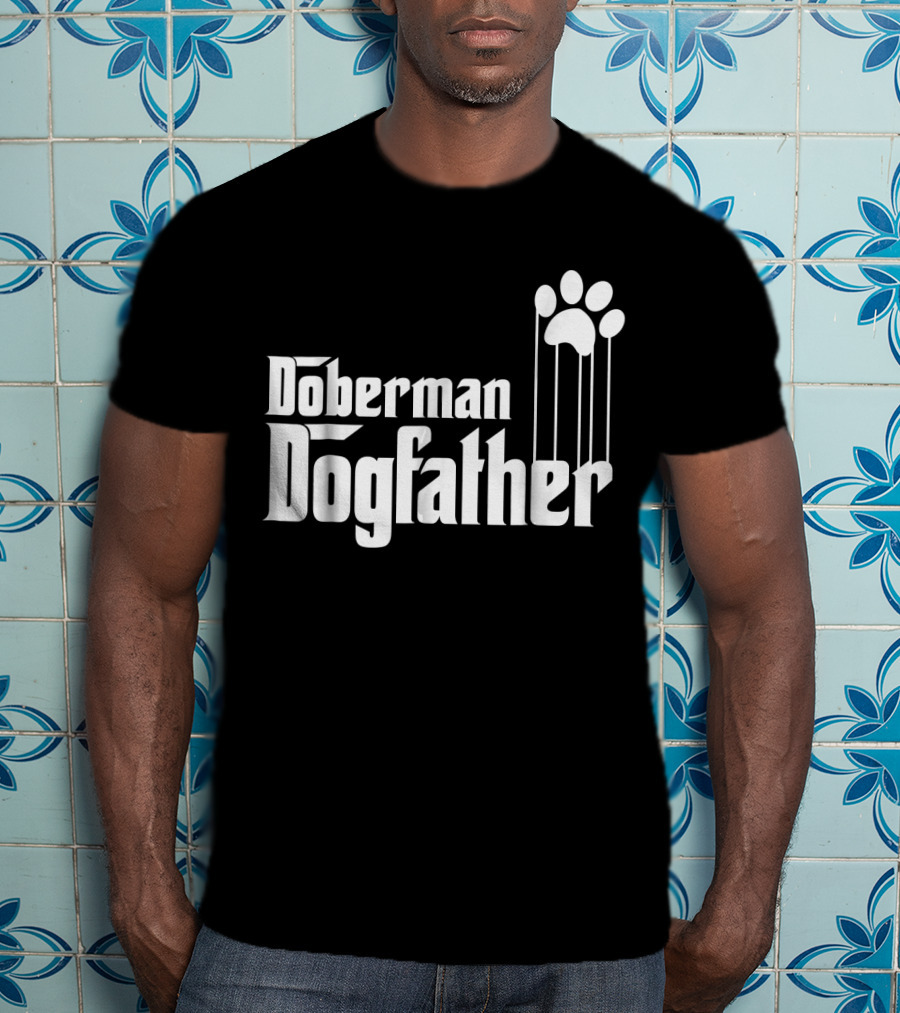 Doberman Dogfather Pawprint Dad T-Shirt